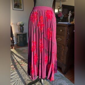a new day Plum Pleated Midi Skirt with Pink & Red Floral Print